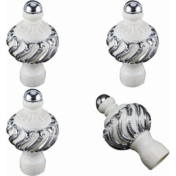 4PCS Curtain Rod Covers Ends Oldlace Plastic Curtain Finials Ends Caps Round Drapery Pole Finials 28.5mm Inner Diameter Curtain Heads