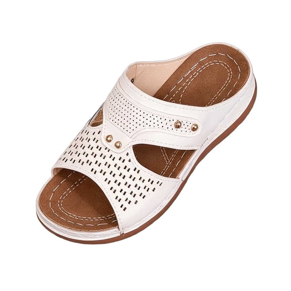 CYMMPU Women's Hollow Rivet Wedge Slide Sandals, Open Toe Cutout Platform Slip On Slippers, Casual Summer Daily Walking Shoes White 38
