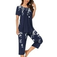 thumbnail image 2 of Nmnitkp Pajamas for Women Set Soft and Friendly Skin Womens Pajama Sets Short Sleeve Sleepwear Loose Casual Floral Pjs Set Capri Pants Lounge Sets with Pockets S-XXXL, 2 of 5