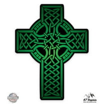 Green Celtic Cross - 3" Vinyl Sticker - For Car Laptop I-Pad Phone Helmet Hard Hat - Waterproof Decal