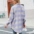 thumbnail image 4 of Tuphregyow Coat for Women Tartan Coats Lounge Boyfriend Button Down Bust Pocket Tops Cardigan Lapel Trendy Blazer Long Sleeve Puffer Shacket Jacket Trench Plaid Purple XL, 4 of 9
