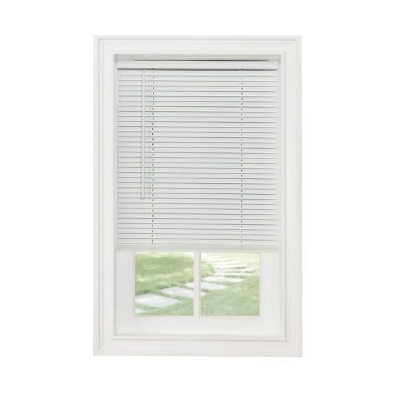 HomeStock Farmhouse Fresh 1" Light Filtering Mini Blind 28x64 - White Cordless, Pet Safe, Tilt Wand, Light Filtering, Fits Windows 28x64