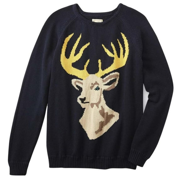Roebuck & Co Mens Blue Reindeer Themed Christmas Sweater M