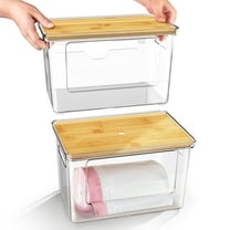 Hnrifc 2 Pack Stackable Storage with Bamboo Top for Laundry Room Organization, Extra Large Trash Bag/Garbage Bag Dispenser, Under Sink Organizer, Pantry Organizers