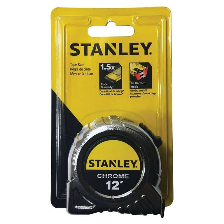 Stanley 33-215 Measuring Tape, 12 ft L Blade, 1/2 in W Blade, Steel Blade, Die-Cast Metal Case, Chrome Case