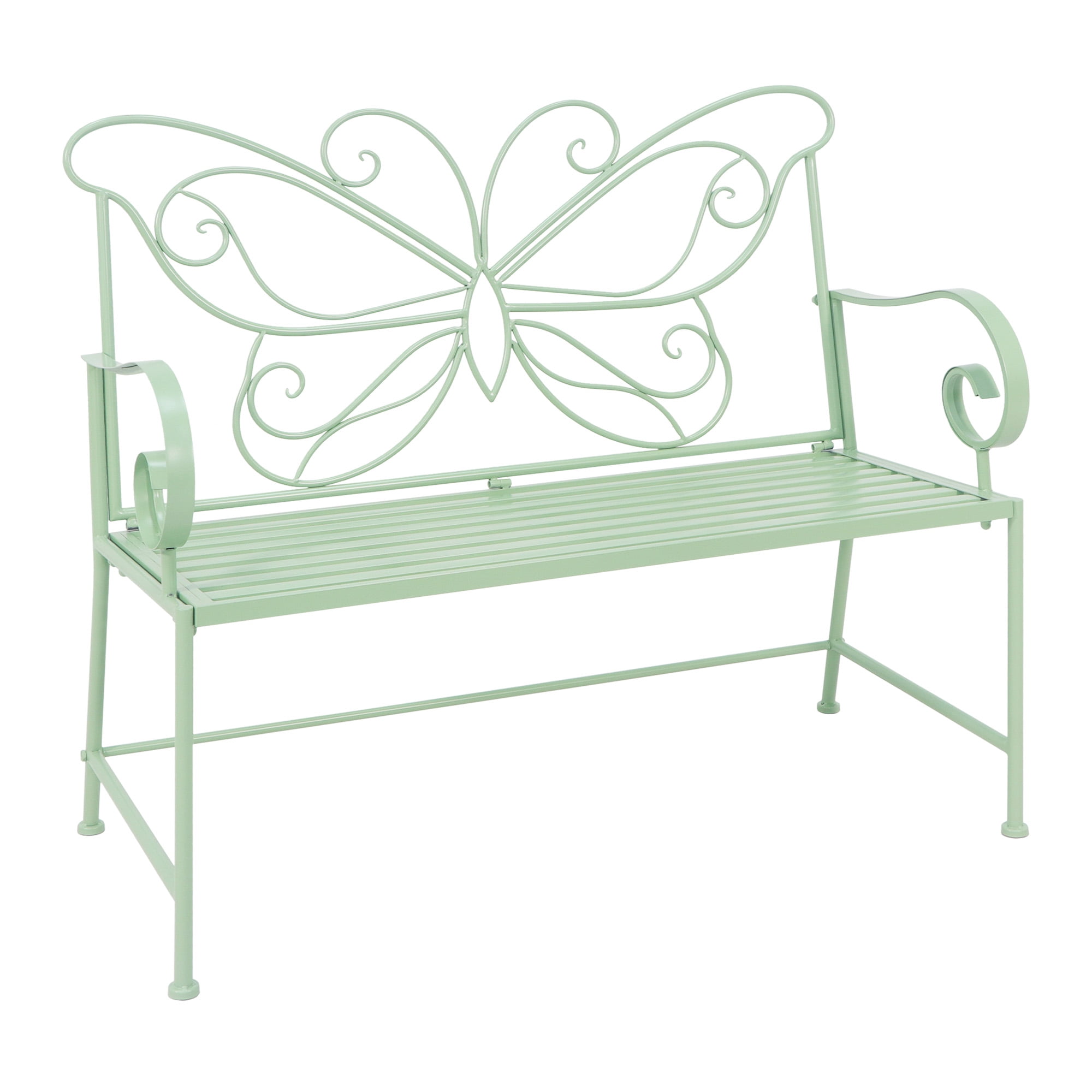 Abble 42" Outdoor Bench Metal Butterfly Design Patio Garden Bench for Porch Yard Lawn Patio Bench,  Green