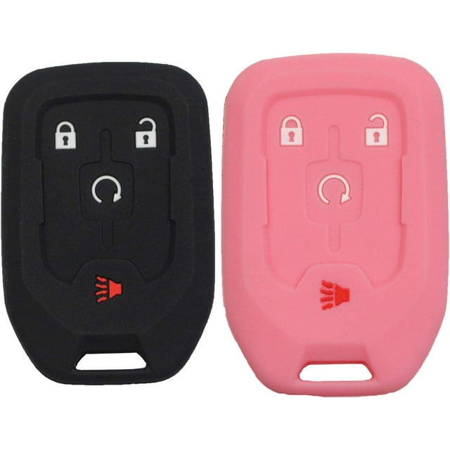 2pcs 4 Buttons Silicone Rubber Remote Smart Key Fob Keyless Case Cover Protector Holder Compatible with GMC Acadia Terrain 2018 2019 2020 2021 Black Pink