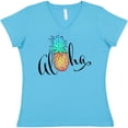 thumbnail image 3 of Inktastic Aloha- in Cursive with Pineapple Rainbow Colors Women's V-Neck T-Shirt, 3 of 5