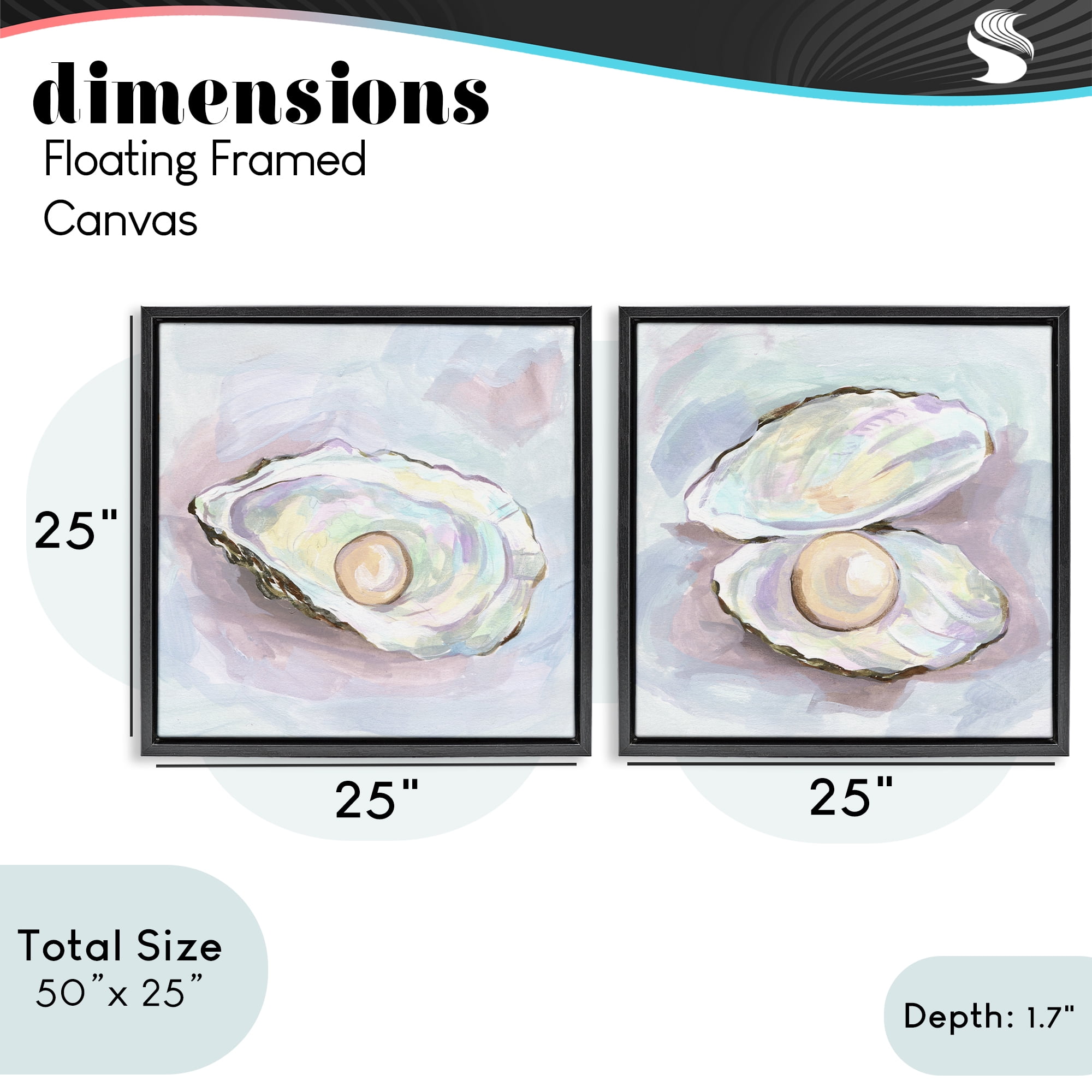 Stupell Industries Aquatic Silent Opals 2 Piece Black Framed Floater Canvas Set, design by Melissa Wang