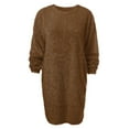 thumbnail image 5 of Arlun Fall Winter Fuzzy Sweater Mini Dress Womens Long Sleeve Crew Neck Loose Comfort Knee Length Dresses Solid Color Simple Stylish Pullover Outfits Brown XXL, 5 of 5