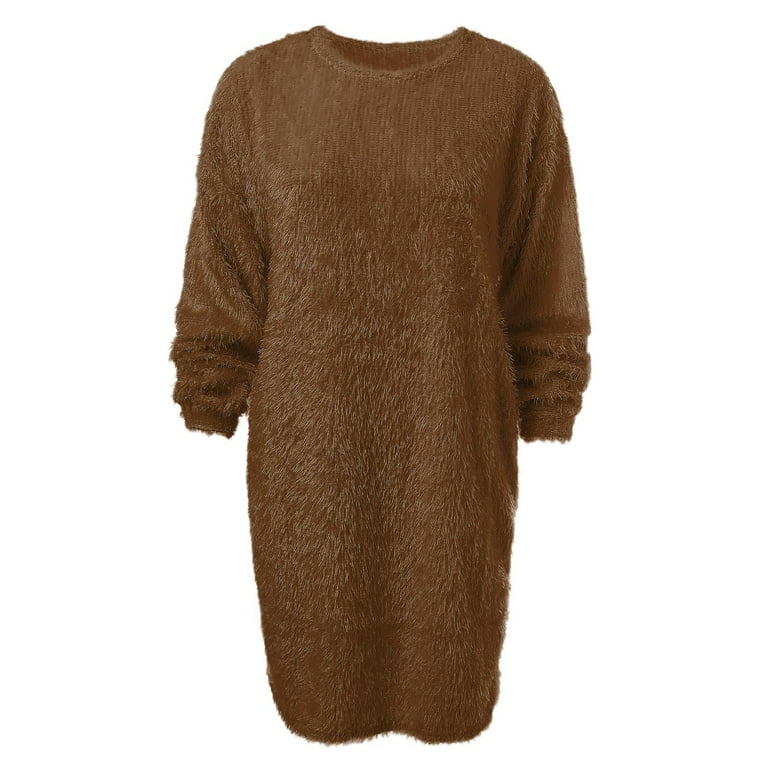 DHFJKG Sweater Dress For Women Fluffy Long Sleeve Crew Neck Loose Fit  Sweater Mini Dress Pullover Winter Comfort Dresses - Walmart.com