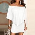 thumbnail image 2 of Npasoilc Off The Shoulder Mini Dresses For Women Ruffles Night Bodycon Dress Summer Dress Sundress, 2 of 6