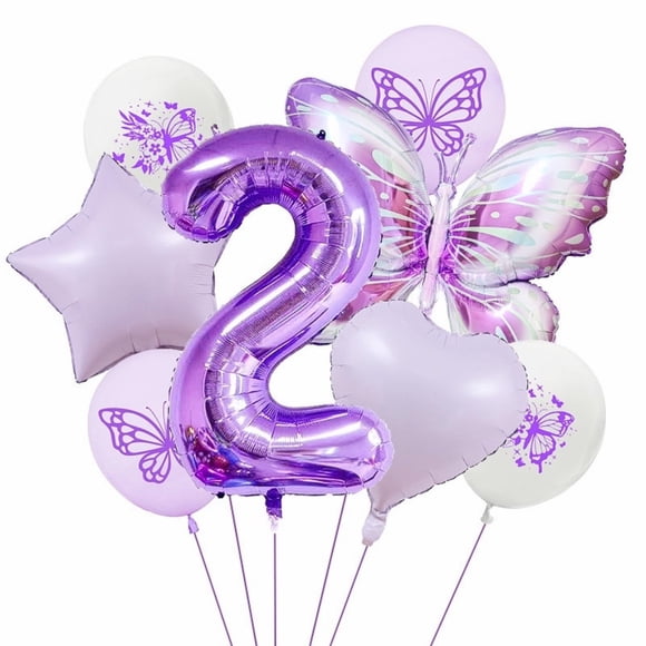 Decoración de fiesta de segundo cumpleaños para niñas, color morado