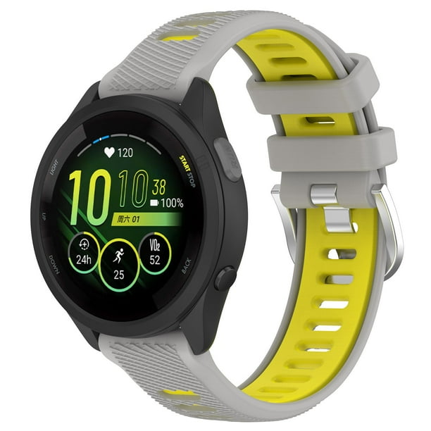Correa inteligente para fitness de 18 mm en gris y amarillo. Correa de silicona flexible de repuesto para pulseras deportivas.