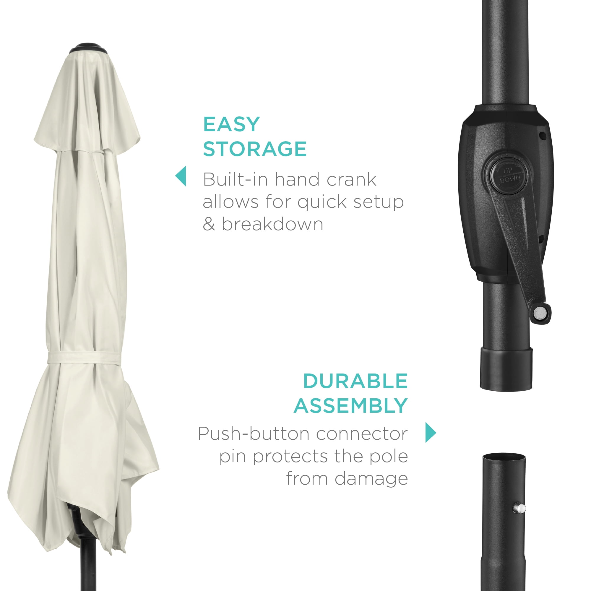 Best Choice Products 7.5ft Heavy-Duty Outdoor Market Patio Umbrella w/ Push Button Tilt, Easy Crank - Ivory