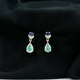 thumbnail image 3 of Rosec Jewels Ethiopian Opal Dangle Earrings with Lab Grown Blue Sapphire and Moissanite, 18K Yellow Gold, 3 of 9