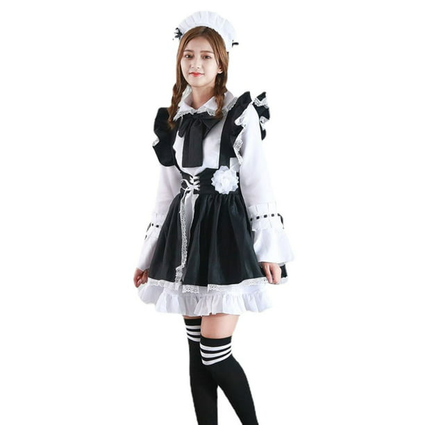 HAORUN Women Waitress Ruffle Lolita Gothic Cosplay Maid Fancy Dress ...