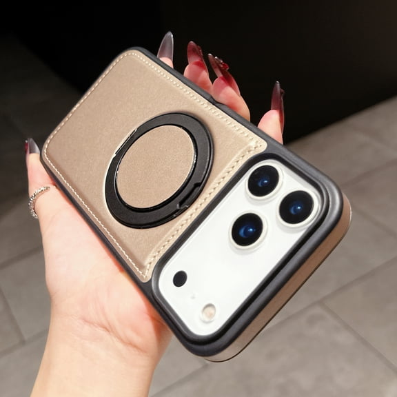 Designed for iPhone 17 Pro Max PU Leather Case, [Compatible with MagSafe] with Stand, Shockproof Back Slim Protective Phone Case for Men Women for iPhone 17 Pro Max, Desertgold