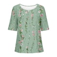 thumbnail image 4 of Fiudx Liquidación de Ahorros de Verano Top de Manga Corta con Cuello Redondo y Botones de Lino con Estampado Informal para Mujer, 4 of 5