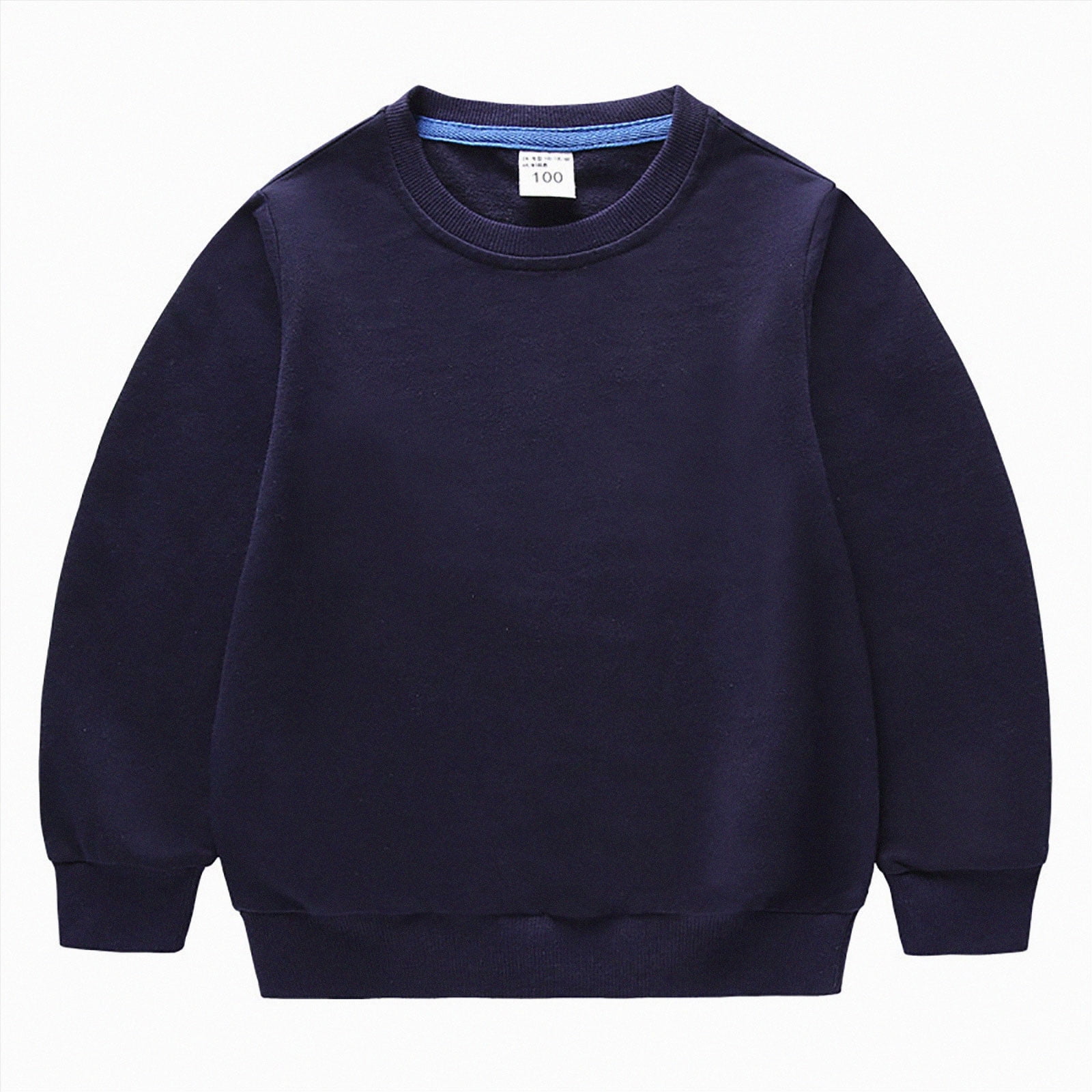Xyant Boys Girls Crewneck Thin Sweatshirt Unisex Sport Long Sleeve Cotton Pullover Tops Kids Toddler Solid T-Shirt (Navy 6-7 Years)