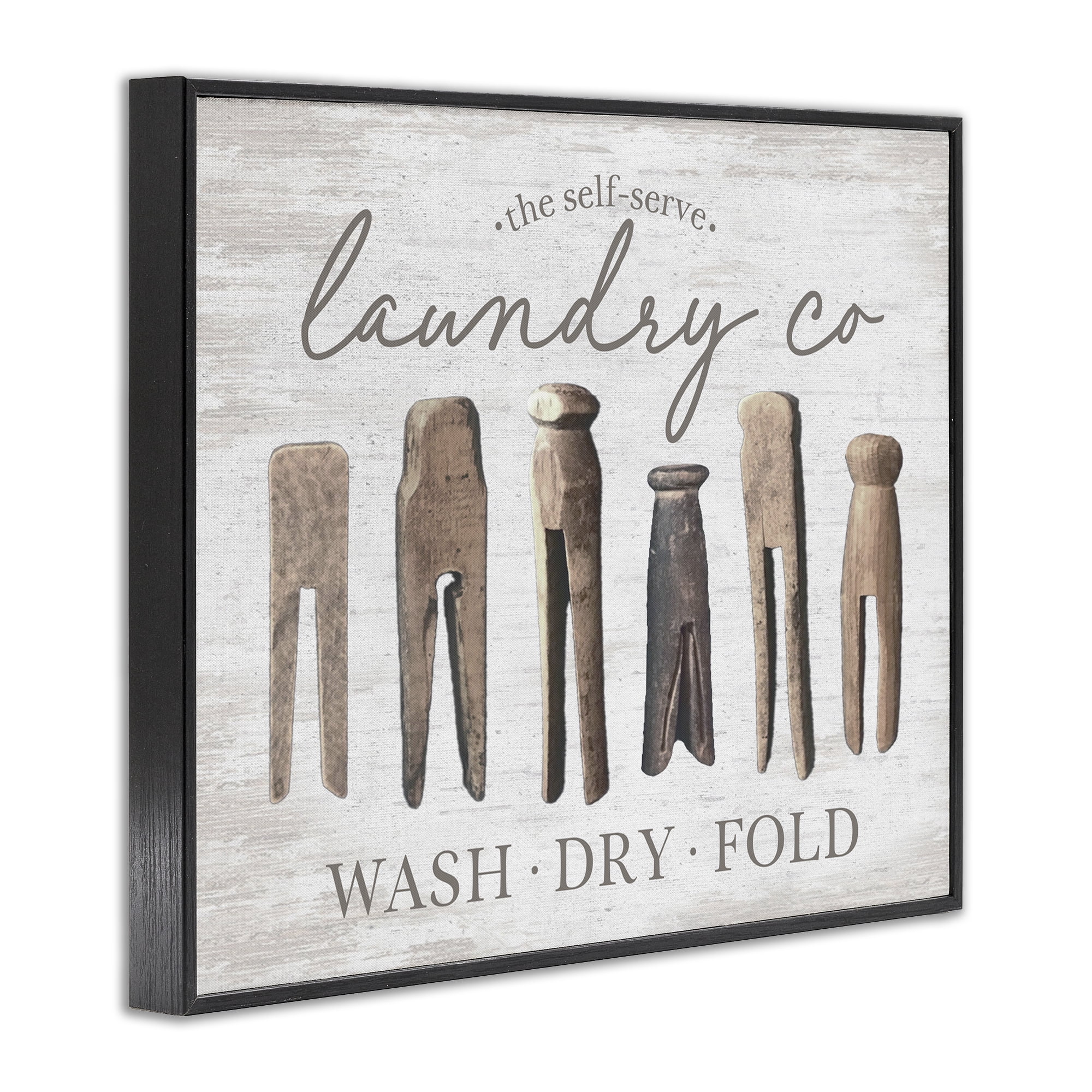 Stupell Industries Rustic Laundry Clothespins Typography Painting Black Framed Art Print Wall Art, 30 x 24