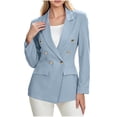 thumbnail image 2 of Smsaxvxz Blazers for Women Fashion Solid Double Breasted Suit Jacket Office Lady Casual Long Sleeve Blazer Suits Light Blue 2XL, 2 of 9