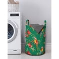 thumbnail image 3 of Tropical Laundry Bag, Exotic Pirate Parrot Birds Flowers Twigs Pomegranates Fruits Layout, Basket with Handles Drawstring Closure for Laundromats, 13" x 19", Jade Green and Multicolor, by Ambesonne, 3 of 4