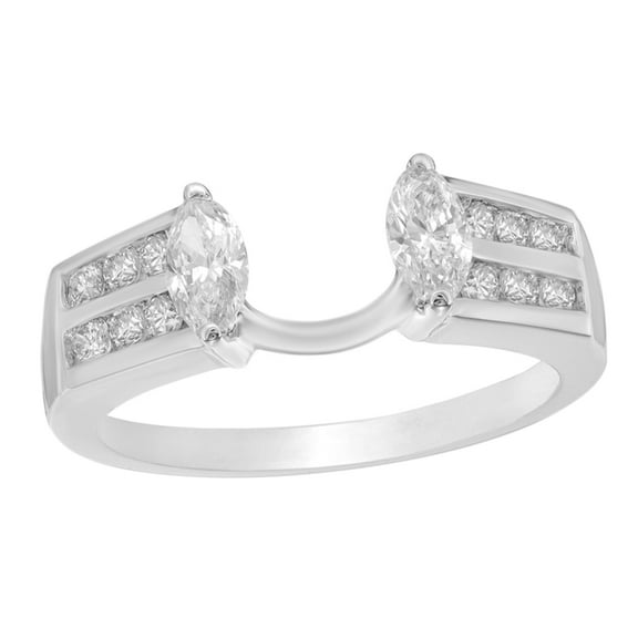 Marquise Cut White Natural Diamond Double Row Solitaire Enhancer In 14k White Gold (3/4 Cttw)