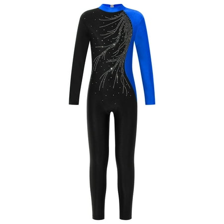 Alvivi Girls  Long Sleeve Unitard Full Length Jumpsuit One Piece Bodysuits Gymnastics Ballet Dance Leotard Blue-A 10