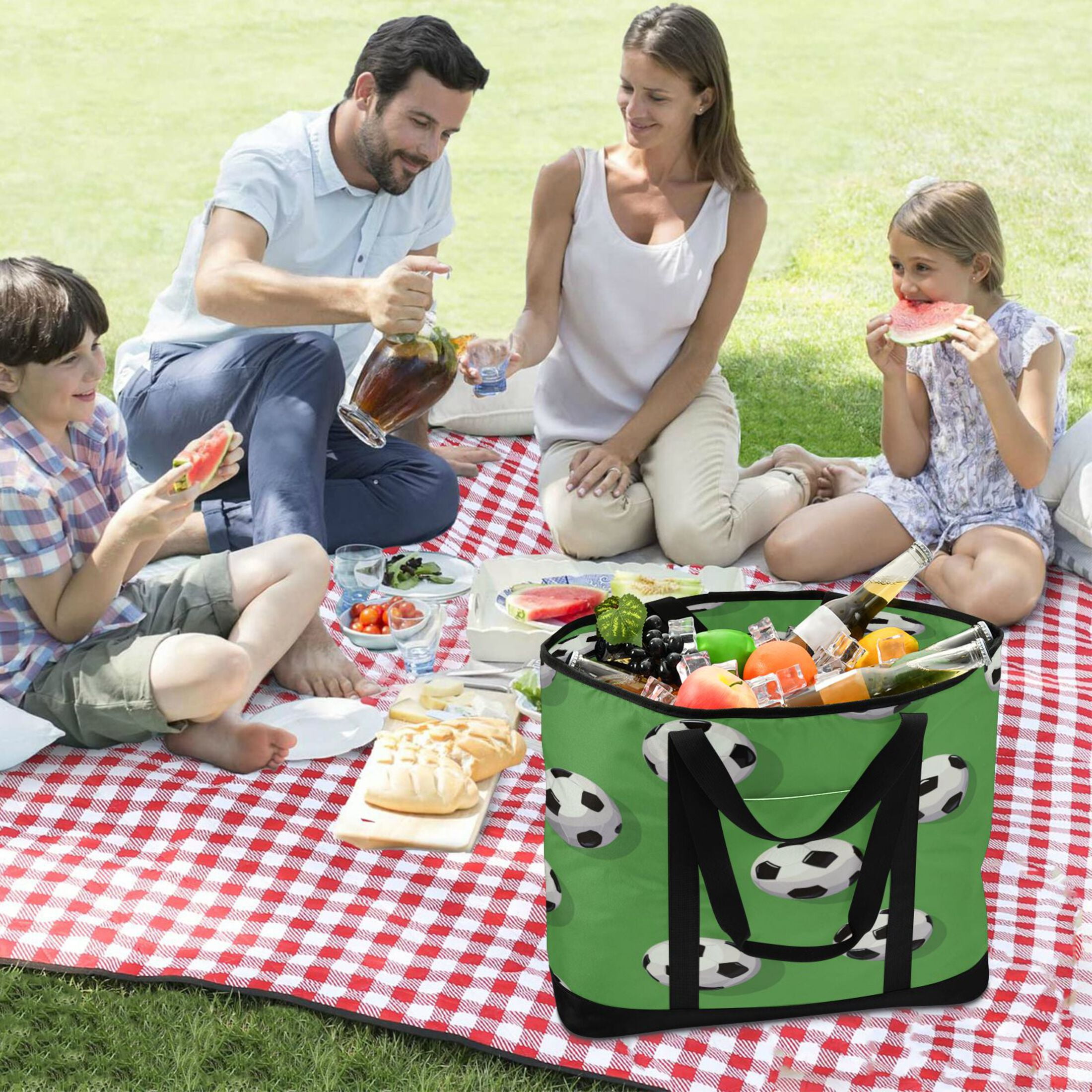 Extra-Large Wide Opening Design Capacity Hand-Held Ice Pack Thickened Insulation Layer For Long-Lasting Cold Retention For Outdoor Shopping Picnics And Camping Soccer Balls Pattern