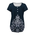 thumbnail image 2 of AKOEE Summer Tops Women Tropical Floral Printed Tee Shirts with Buttons Crew Neck Pleated Tunic T-Shirts Loose Fit (S, Navy 01), 2 of 6