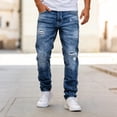 thumbnail image 2 of QQZ Straight Leg Jeans Men, Ripped Distressed Slim Denim Pants for Street Walk, Daily Shopping and Casual Outdoor Activities, 2 of 7