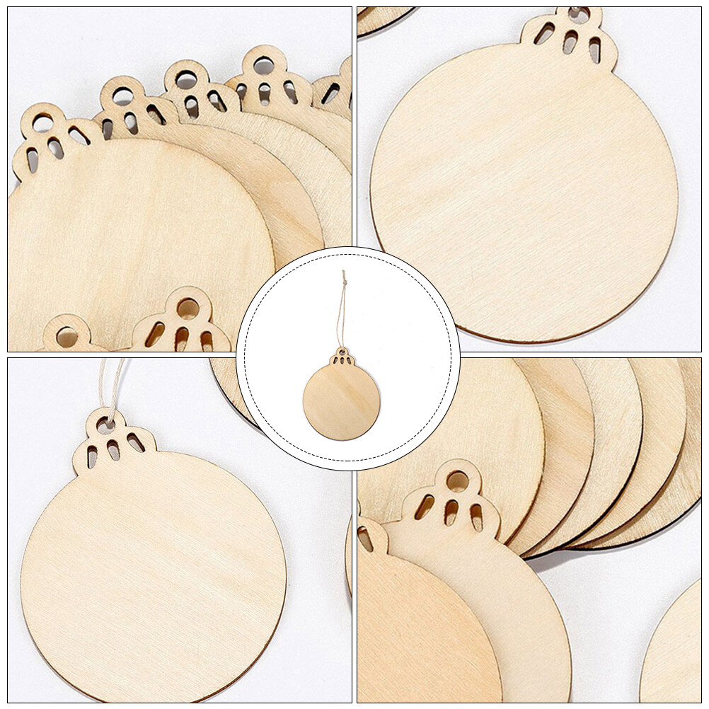 60Pcs Christmas Round Wooden Discs Wooden Hanging Ornament Natural Wood Slices - image 3 of 6