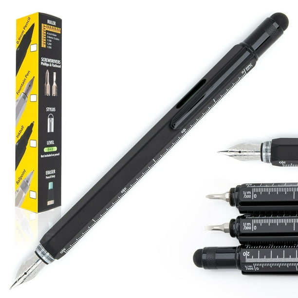Monteverde USA Pluma estilográfica 9 en 1 en color negro – Bolígrafo multifuncional de punta media con nivel de destornilladores y regla – Colección exclusiva regalo ideal para profesionales