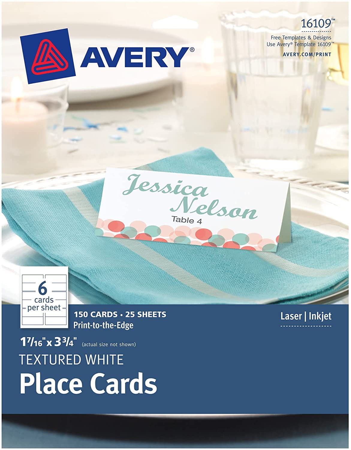 Avery Printable Blank Place Cards with Sure Feed, 1.43 avery-printable-blank-place-cards-with-sure-feed-1-43-x-3-75-textured-white-150-customizable-tent-cards-16109-walmart-com