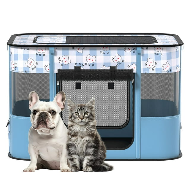Corral portátil para mascotas XRG para gato y perro 90x70x60 cm Oxford azul