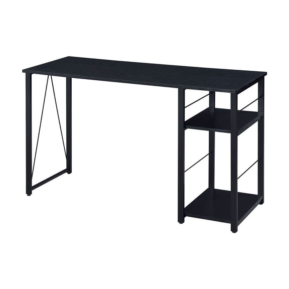 Black Finish Metal and Wood Writing Desk with 2-Tier Shelf 19x47x28 Inches, Stylish & Functional for Home or Office