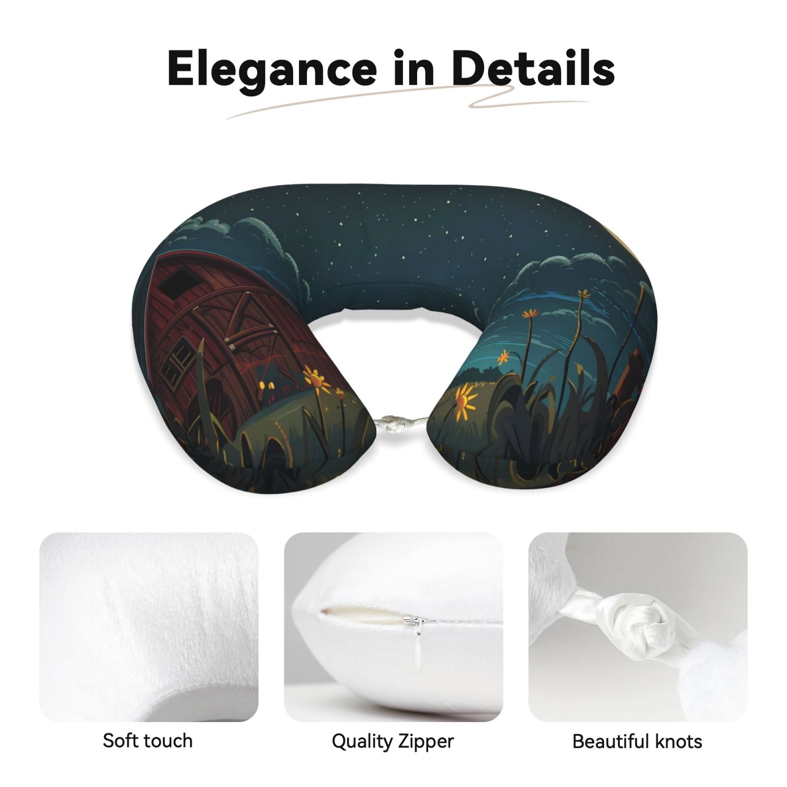Xecao Farm Dog Duck Moonlight Print Memory Foam Cervical Neck Pillow Versatile U-Shaped Pillows for Home,Office,Camping,Travelling,Soft Washable Cover