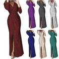 thumbnail image 2 of Utoimkio Women's Sequins Long Sleeve V Neck Evening Gown for Women Side Split Party Maxi Dresses for Women, 2 of 6