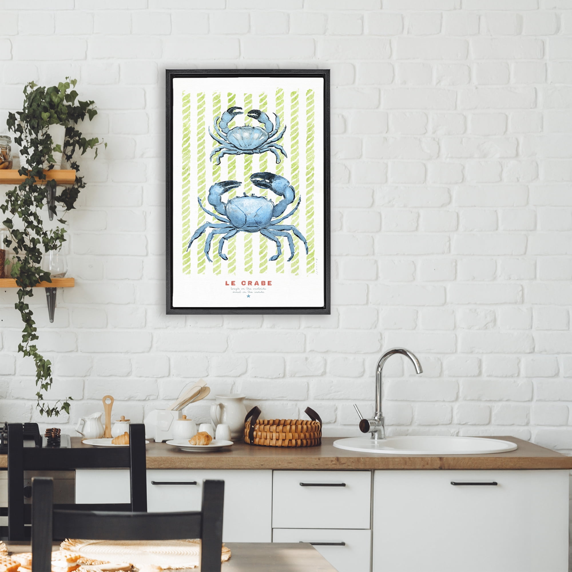 Stupell Industries Modern Bistro Crabs Black Framed Floater Canvas Wall Art, design by Chad Barrett