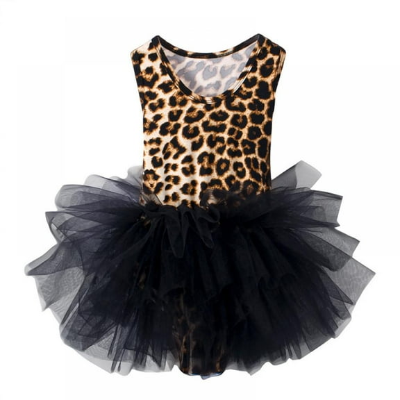 Toddler Girls Ballerina Skirt Leotard Dance Tutu Leopard Print Camisole Dress for Party Performance Costume Dancewear, 2-8 Years