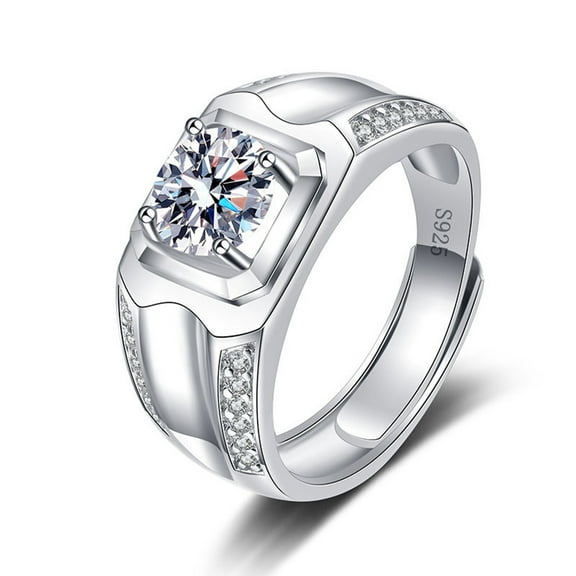 1 CT D Color VVS1 Moissanite Diamond Ring for Men 925 Sterling Silver Rings with Adjustable Opening