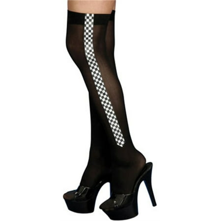 Adult  Black Checkered Side Stripe Racing Costume Thigh High Stockings