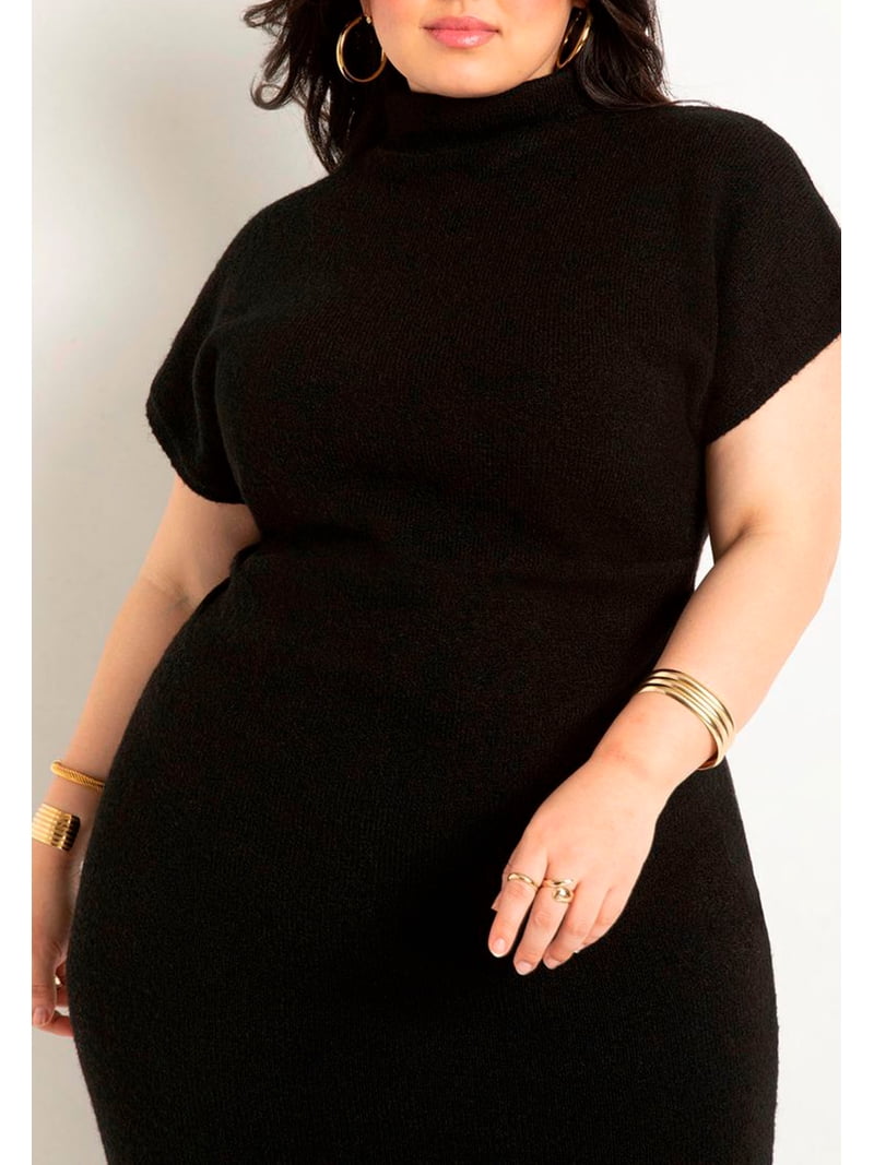 ELOQUII Women's Plus Size Short Sleeve Sweater Dress - Black Onyx
