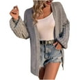 thumbnail image 2 of Cardigan Sweaters for Women Casual Lantern Sleeve Sweater Coat Lightweight Knit Solid Color Open Front Top (Gray S), 2 of 2