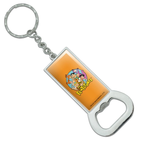 The Flintstones Group Keychain Rectangle Chrome Plated Metal Bottle Cap Opener