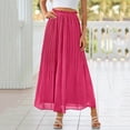 thumbnail image 3 of Womens Fashion Casual Beach Flowy Solid Midi Skirt Pleated High Waist Elastic Waist Lightweight A Line Long Skirt, 3 of 6