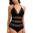 thumbnail image 4 of WAYUTE Womens One Piece Swimsuits Mesh Rash Guard Slim Fit Deep V Neck Sheer Trendy Tummy Control Solid Color Swimwear, 4 of 6