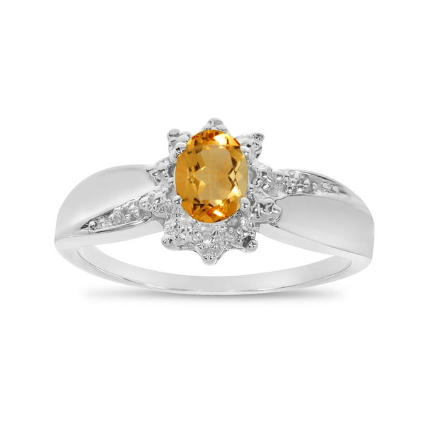 Direct-Jewelry - 10k White Gold Oval Citrine And Diamond Ring - Walmart ...