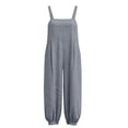 thumbnail image 5 of Baggy Linen Jumpsuits for Women Sleeveless Square Neck Overall Rompers Pleated Loose Casual Jumpsuit Gray, M, 5 of 7